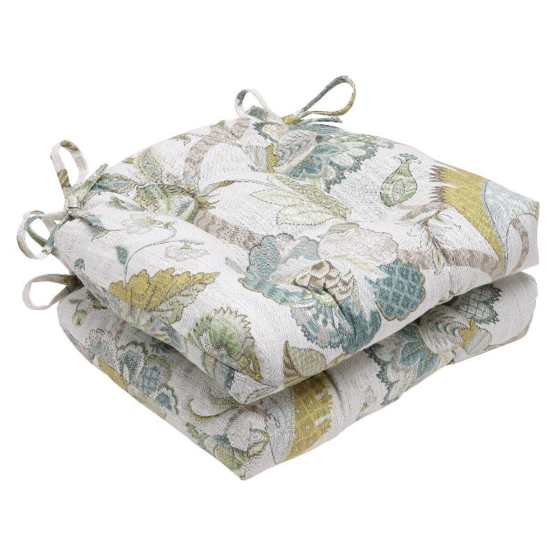 Blue Finders Keepers Peacock Reversible Chair Pad (Set Of 2) (16"X15.5") - Pillow Perfect