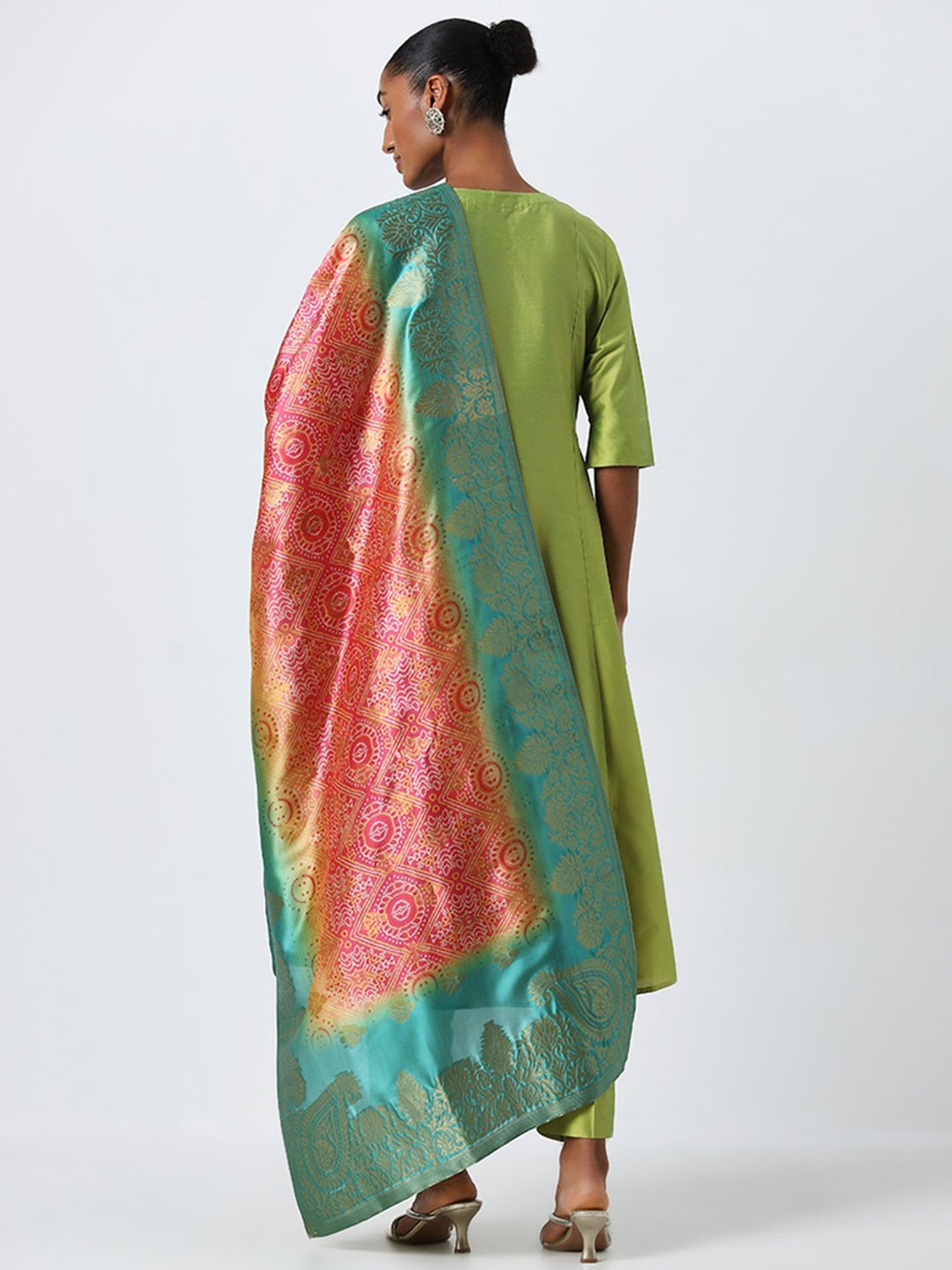 Vark by Westside Lime Kurta, Ethnic Pants and Bandhani Dupatta Set