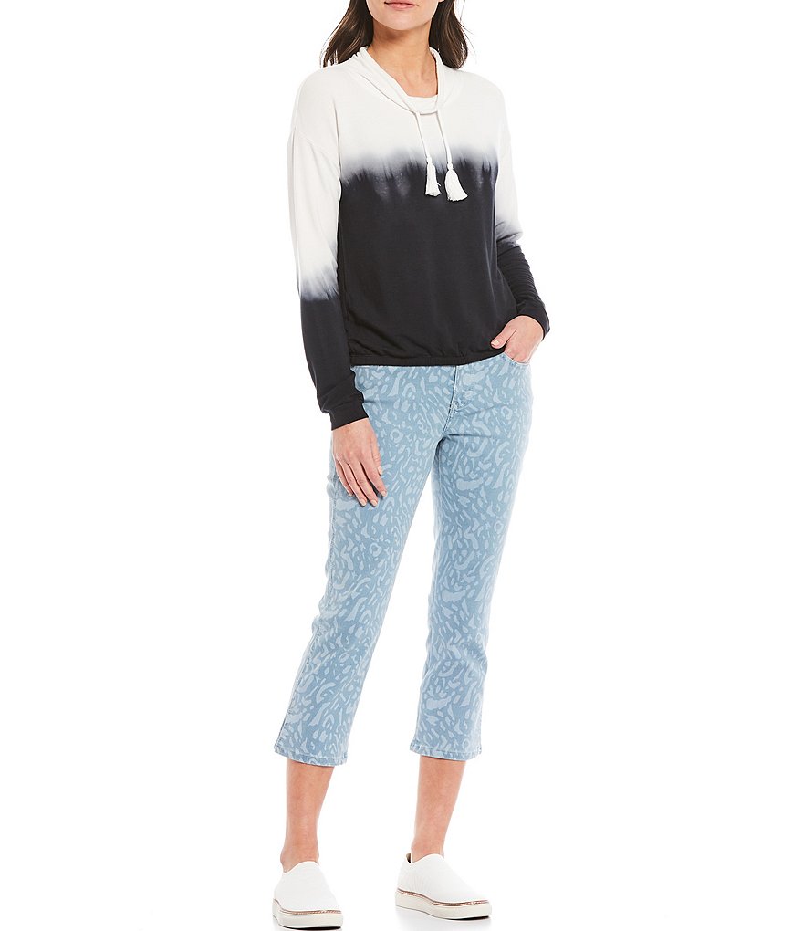 NYDJ Chloe Snow Leopard Print Slit Hem Capri Jeans