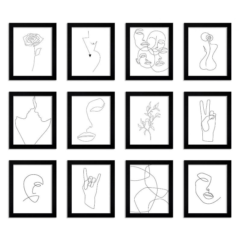 (Set of 12) 8" x 10" Line Art by Explicit Design Framed Art Set
