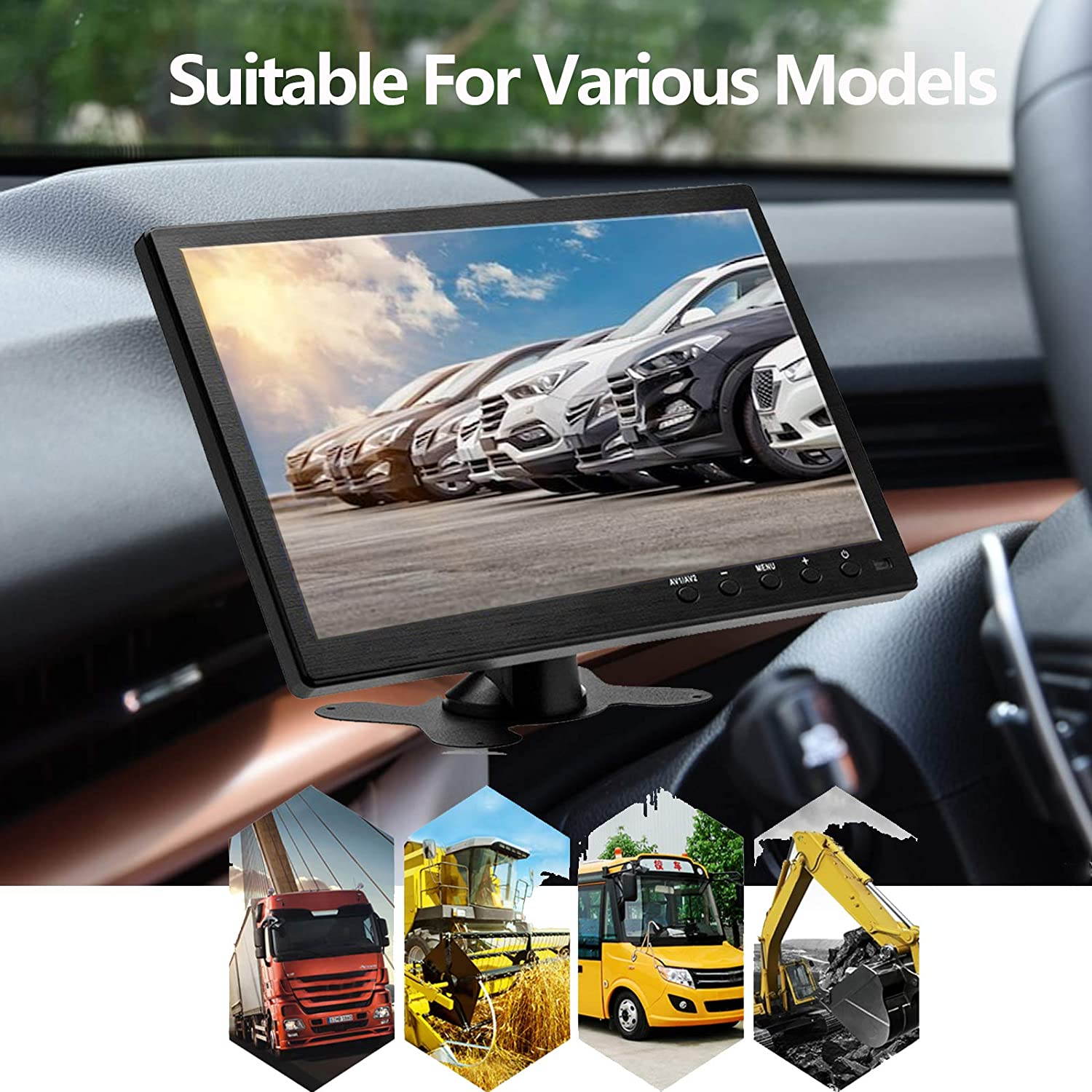 LCD Security CCTV Monitor, 10.1 Inch HDMI Camera Monitor HD 1024X600 with BNC, AVI, VGA, HDMI Input Cable,Compatible with PC CCTV Security Camera Car DVR