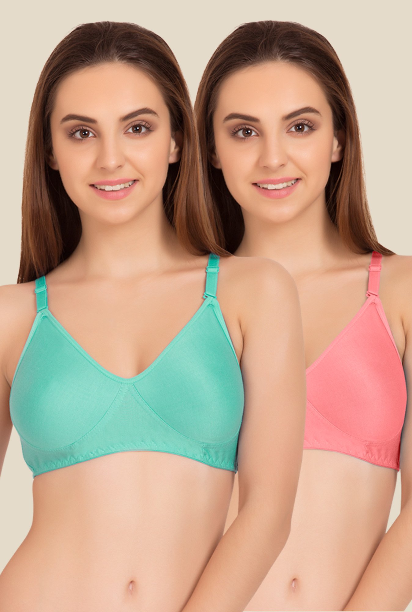 Tweens Turquoise & Peach Non Padded Bra (Pack Of 2)