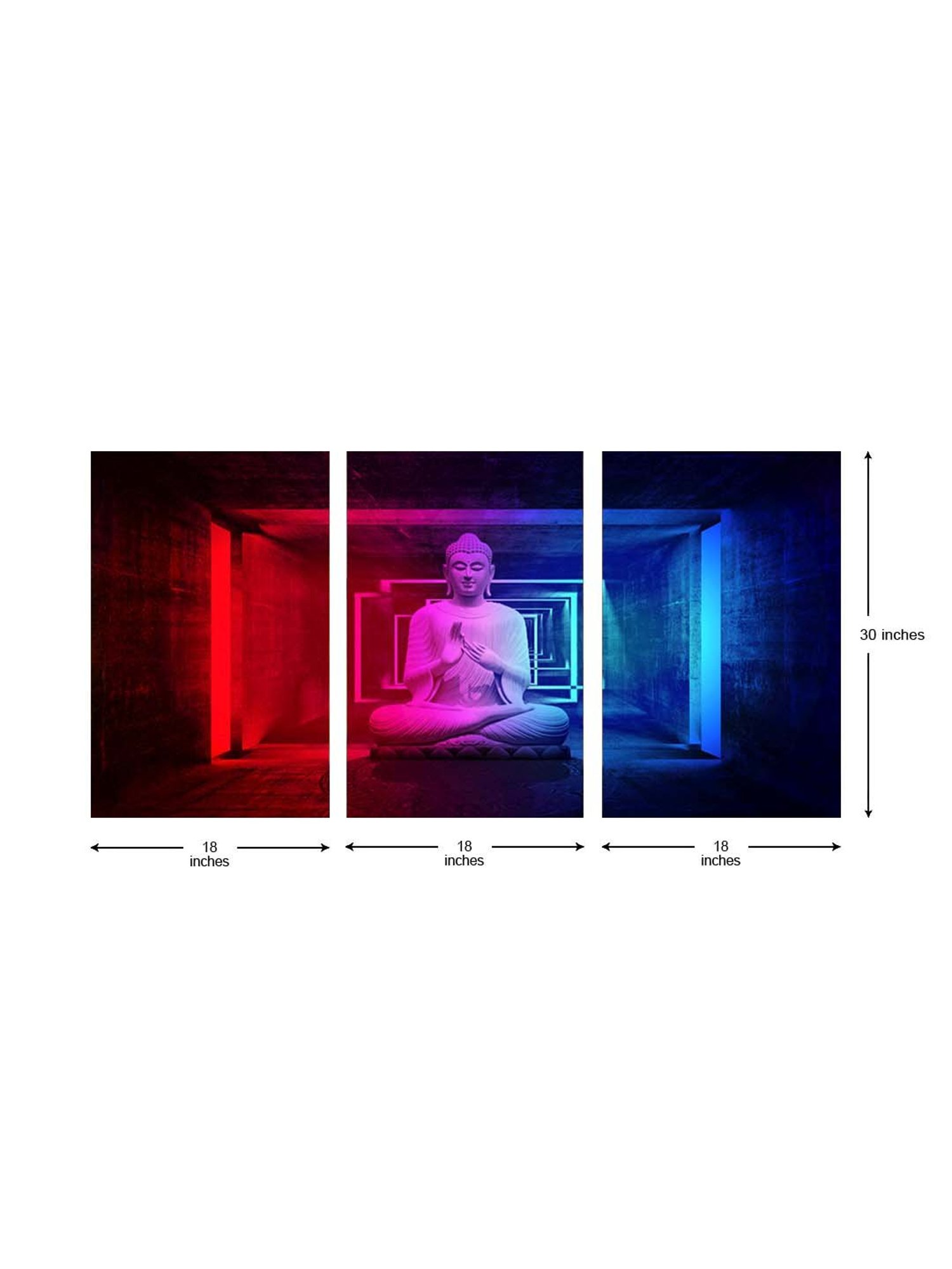 999Store Blue & Red Buddha Art 3 Frame Canvas Paintings