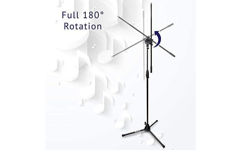 LyxPro Microphone Stand Boom Arm Tilting Rotating Floor Podium Stage or Studio Strong Durable And Foldable Height 38.5"- 66" Extends Arm to 29 3/8" Comes With 3/8" and 5/8" mount Adapters&hellip;
