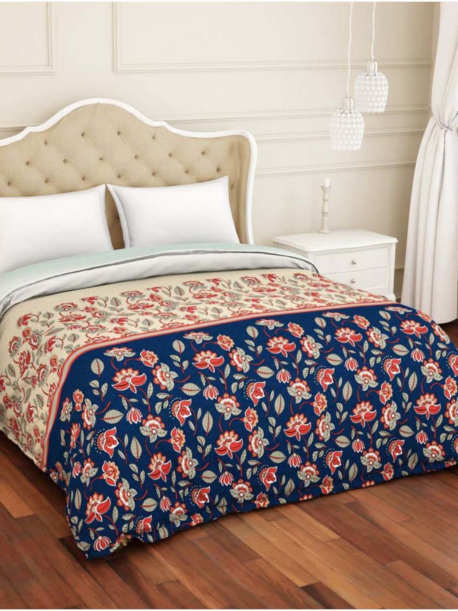 Spaces Blue Cotton 210 TC Atrium Plus Double Bed Quilt Rajais