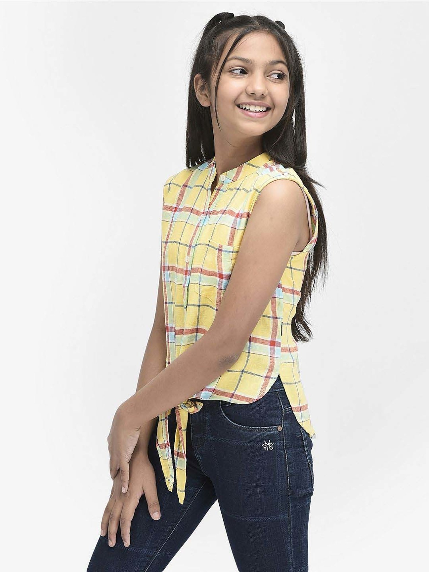 Crimsoune Club Girls Yellow & Red Checks Shirt