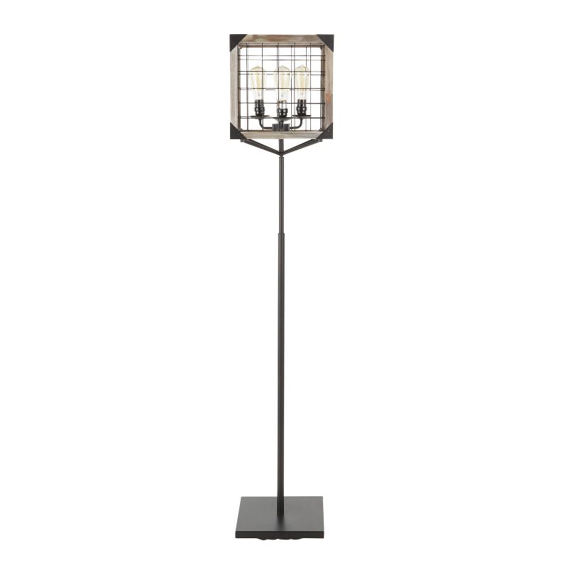 Orleans Industrial Floor Lamp with Metal and Wooden Wire Crate Shade Black (Includes LED Light Bulb) - LumiSource