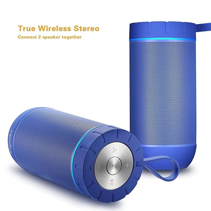 Bluetooth Speaker with 360 Surround Sound 24 Hour Playtime 66ft Bluetooth Range IPX5 Water Resistance DualDriver Wireless Speaker for iPhone Samsung Blue
