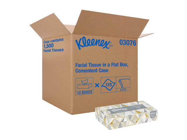 Kleenex Professional Facial Tissue for Business (03076), Flat Tissue Boxes, 12 Boxes / Convenience Case, 125 Tissues / Box