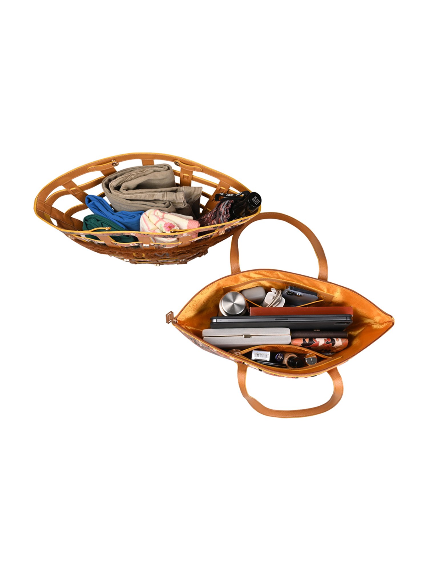 Eume Praline Mustard Camo Vegan Leather Tote Bag