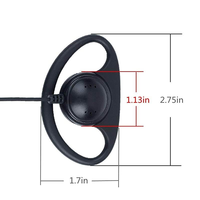 D Shape Earpiece Headset with Big PTT for 2 Pin Walkie Talkie Radio Kenwood