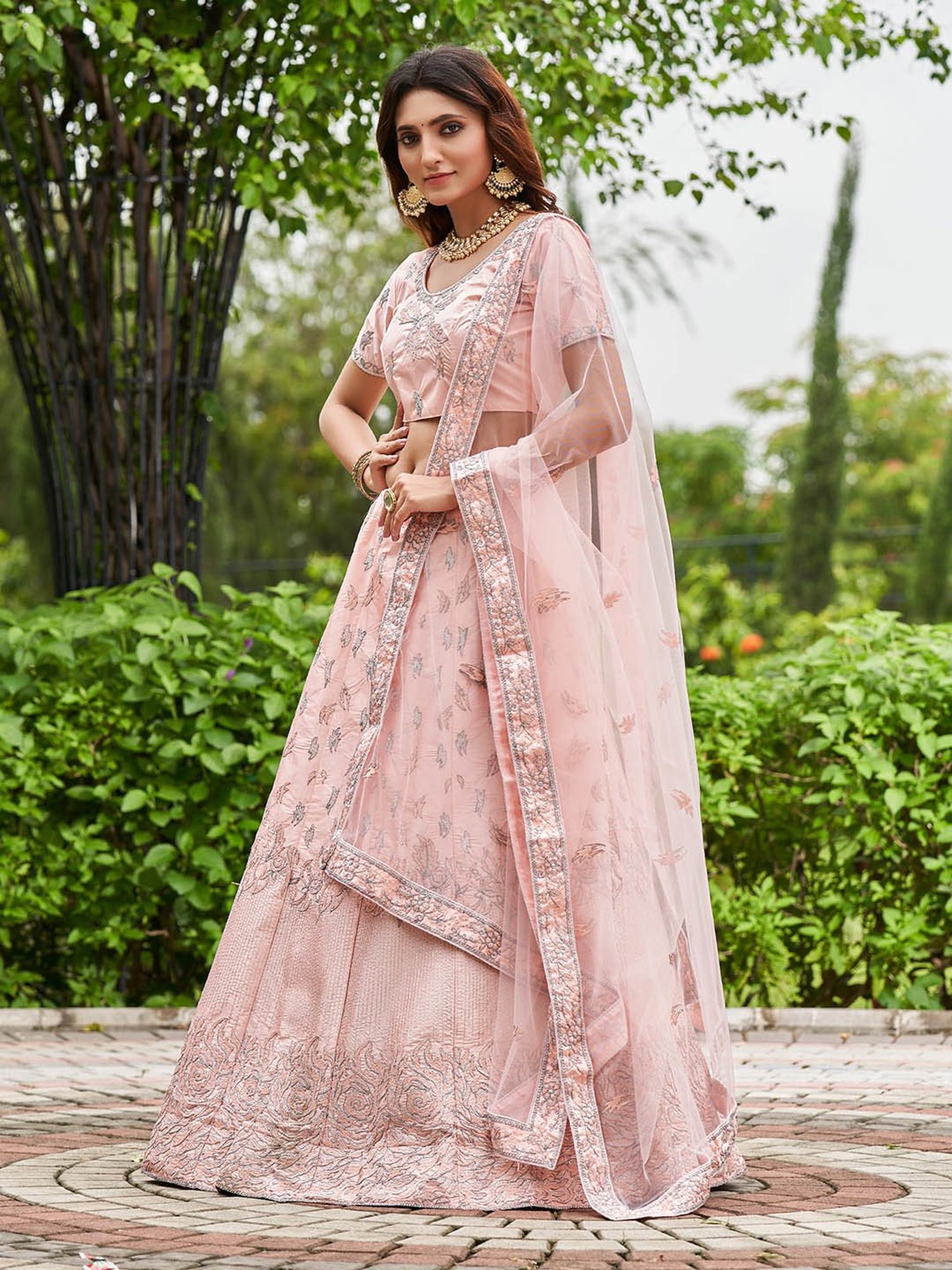 Warthy Ent Pink Embroidered Lehenga Choli Set With Dupatta