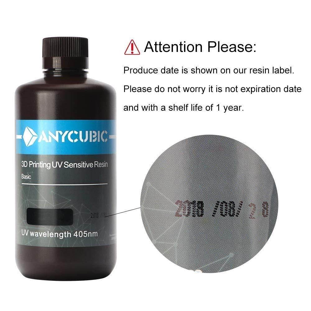 ANYCUBIC 3D Printer UV Resin 405nm Rapid Photopolymer for Photon/S Liquid 3D Resin Universal High Precision for LCD/DLP/SLA 3D Printers, 500ml Grey