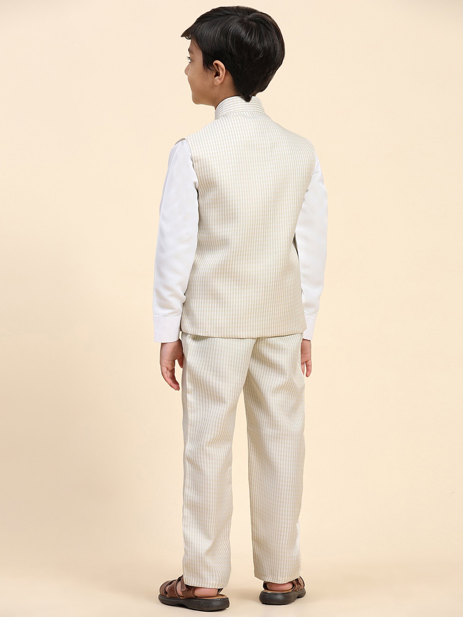 Pro-Ethic Style Developer Kids Light Brown Checks Full Sleeves Shirt, Pants with Jacket