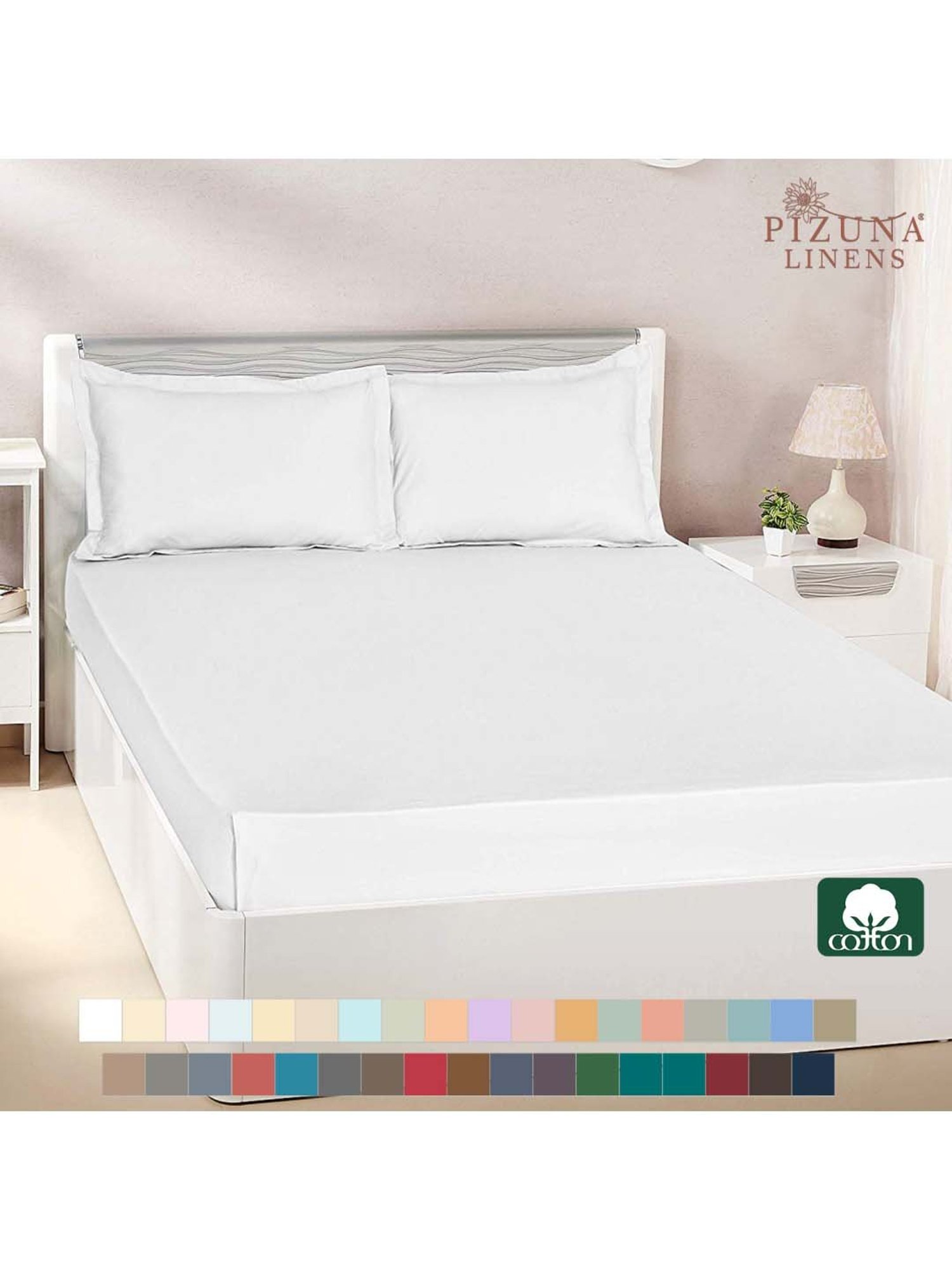 Pizuna 400TC 100% Cotton White Flat Bed Sheet Double Size With 2 Pillow Cover Size