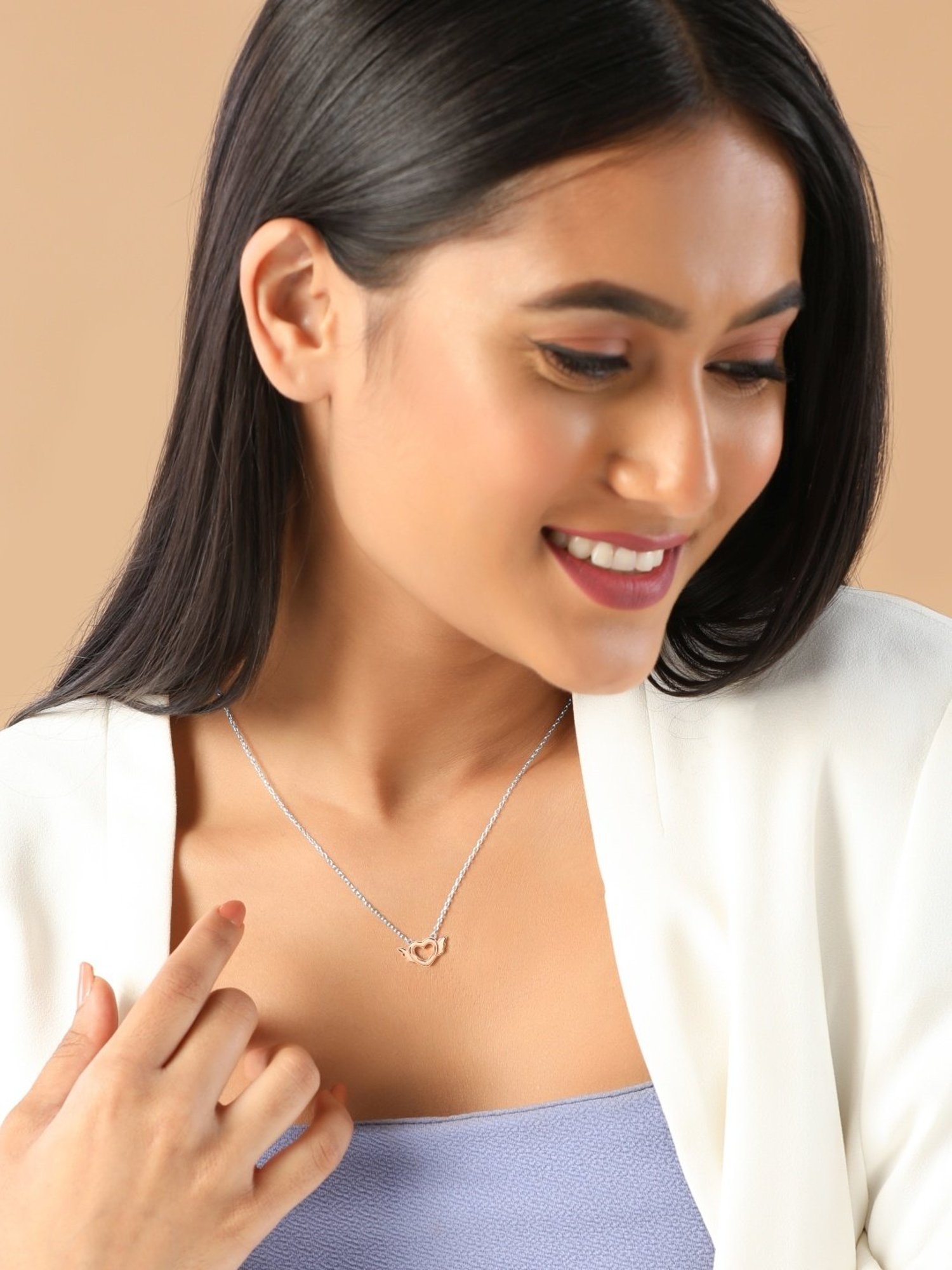 Curio Cottage 925 Silver Rose Gold Winged Heart Pendant With Link Chain