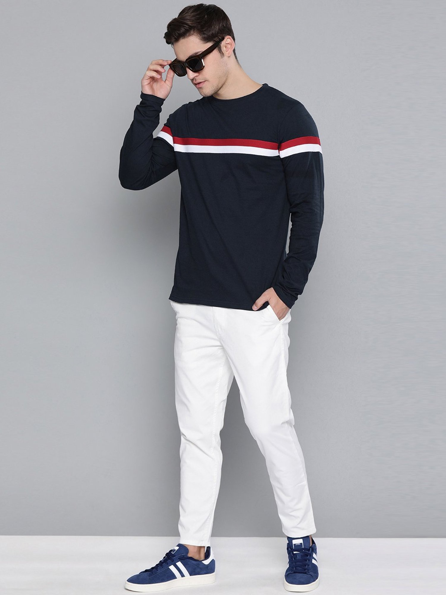 Dillinger Navy Cotton Regular Fit Striped T-Shirt