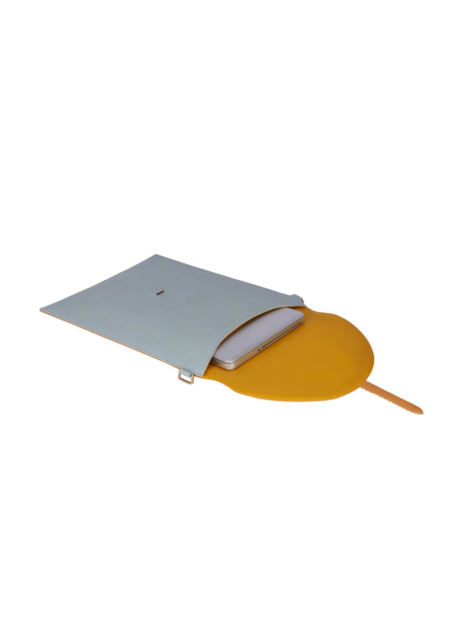 Eume Hibiscus Skyblue Leather Laptop Sleeve