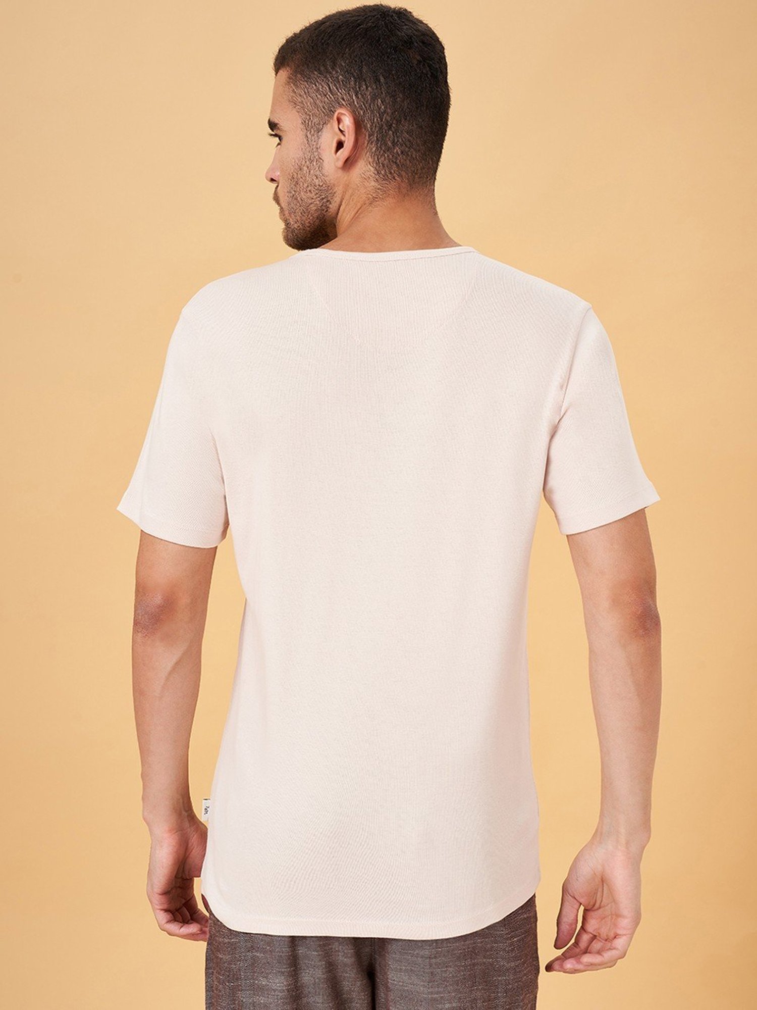 7 Alt by Pantaloons Beige Cotton Slim Fit T-Shirt