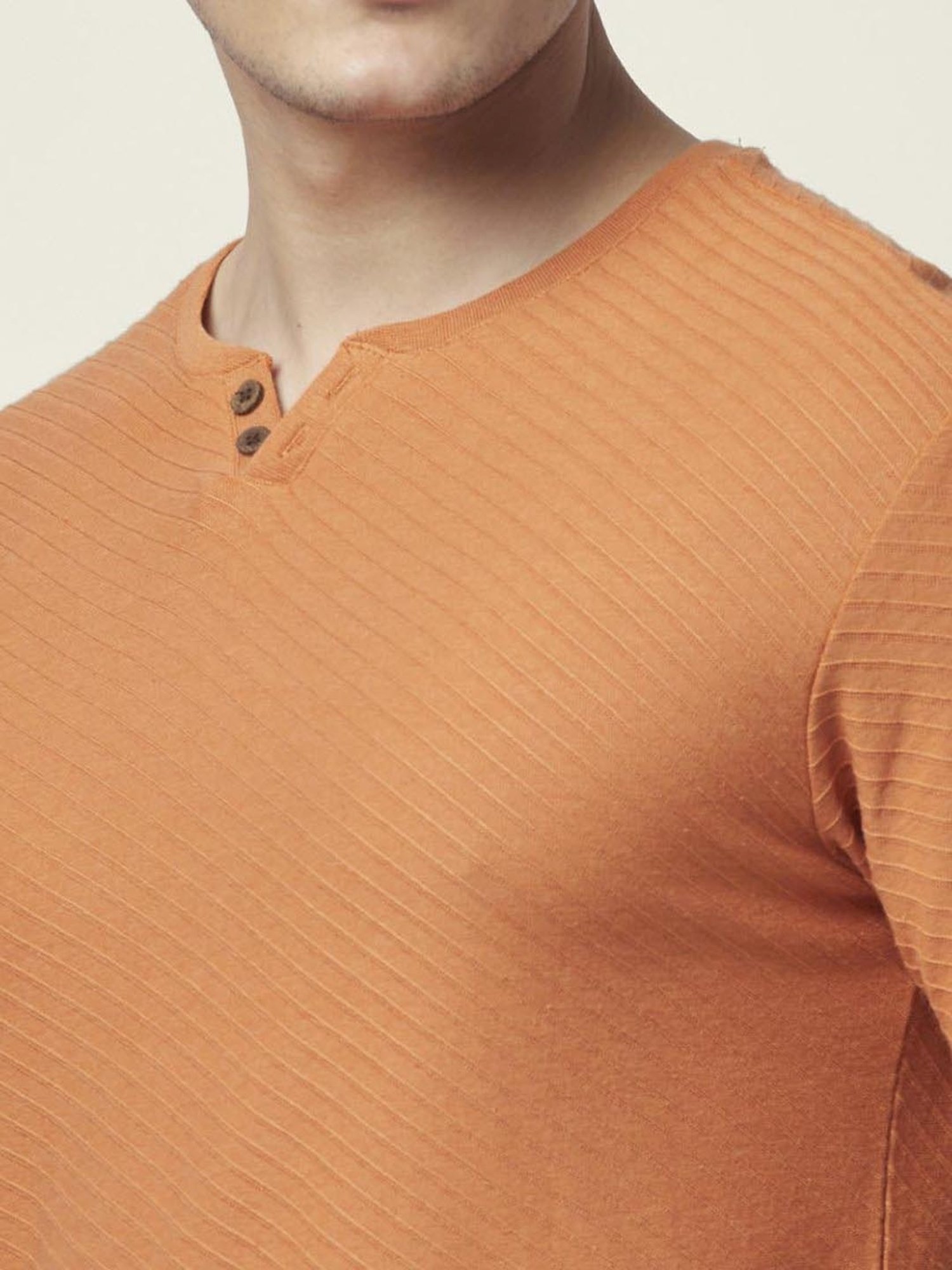 7 Alt by Pantaloons Rusty Orange Relaxed Fit Self Pattern T-Shirt