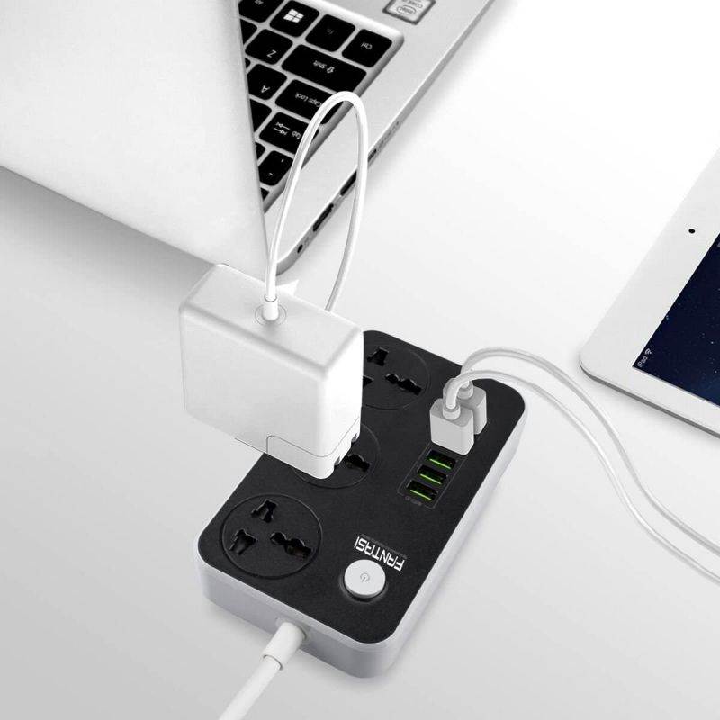 Power Strip with USB Ports Long Cord Universal Socket 3 Outlets Surge Protector 6 Quick USB (5V 3.4A 17W) Charging Station 6.5ft Power Cord 2500W Circuit Breaker Child Safe Door (Black)