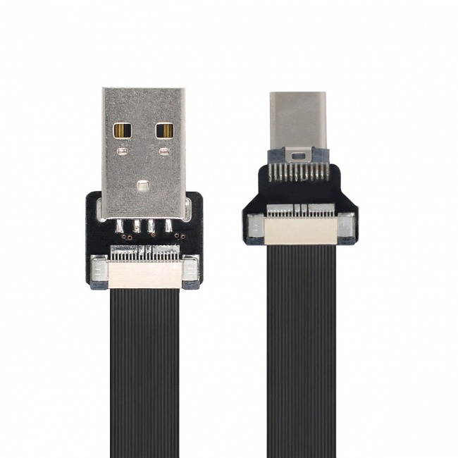 Xiwai 0.5M USB 2.0 Type-A Male to USB-C Type-C Male Data Flat Slim FPC Cable for FPV & Disk & Phone