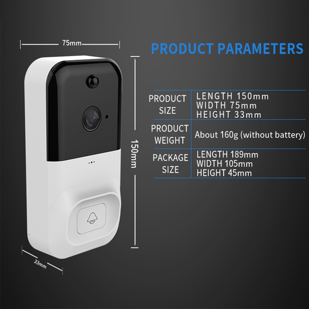X5 Smart 1080P HD Camera Wireless WiFi Video Doorbell  Home infrared Night Vision ABS Low Power (White)