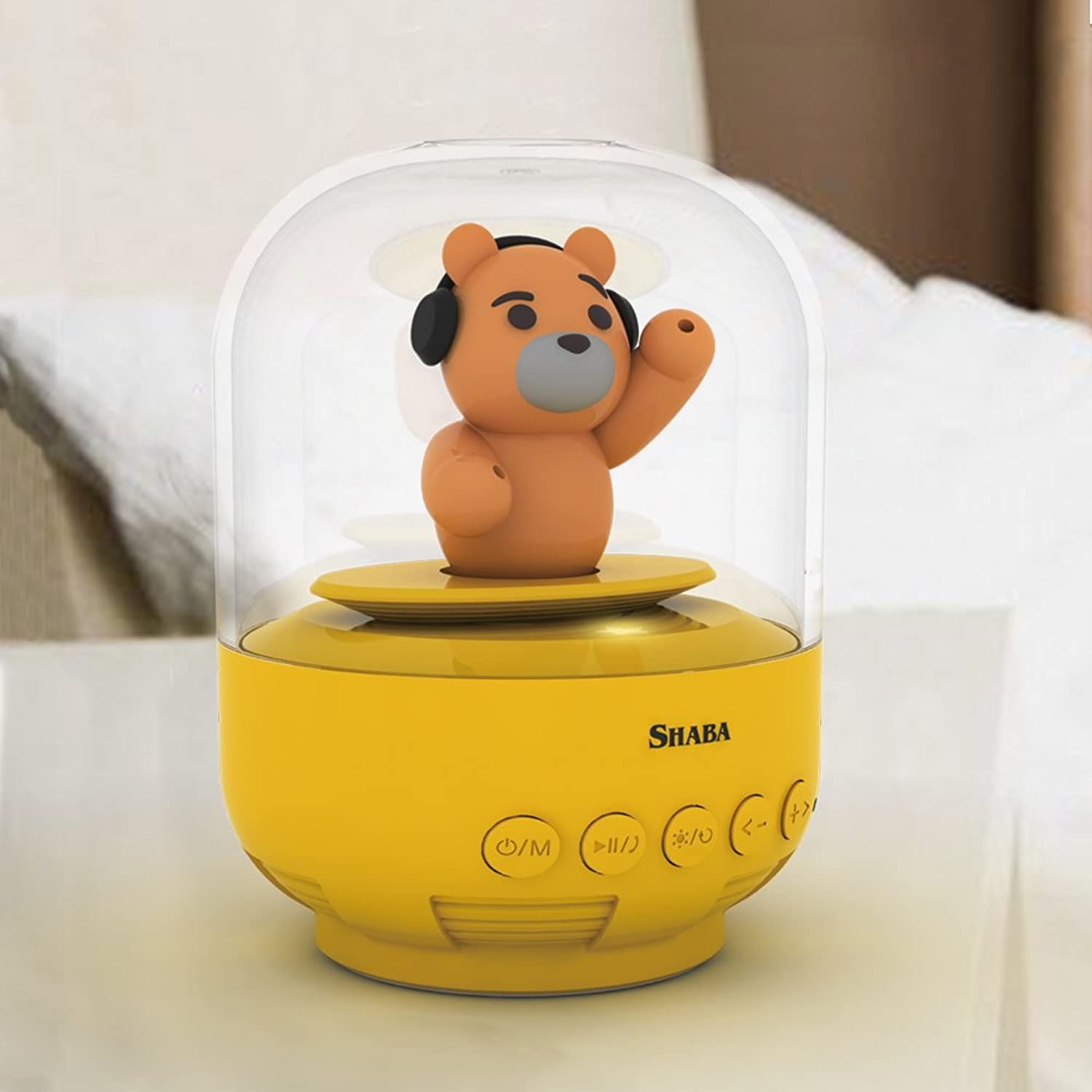 Speaker for Kids, SHABA Bell Jar Animal pet Mini Bluetooth Speaker with Microphone, Wireless Cute Musical Toys for Party, Home, Bedroom, Office (Yellow Teddy Bear)