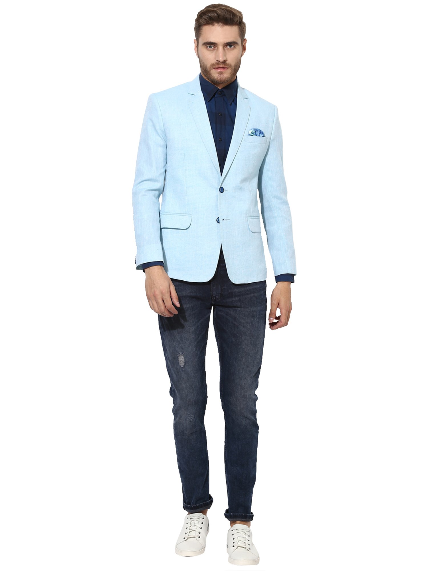 Hangup Plus Aqua Regular Fit Linen Blazer
