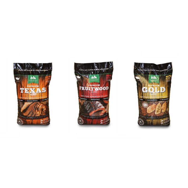 Green Mountain Grills Premium Gold, Texas, and Fruitwood Hardwood Grill Pellets