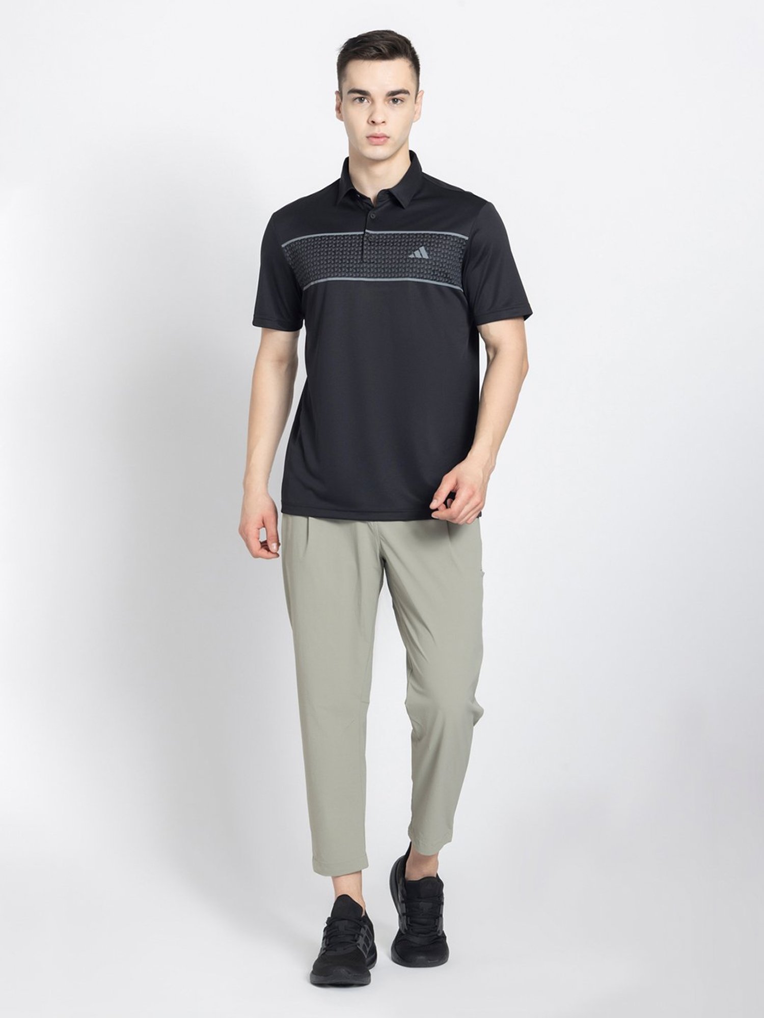 adidas Black Regular Fit Printed Golf Polo T-Shirt
