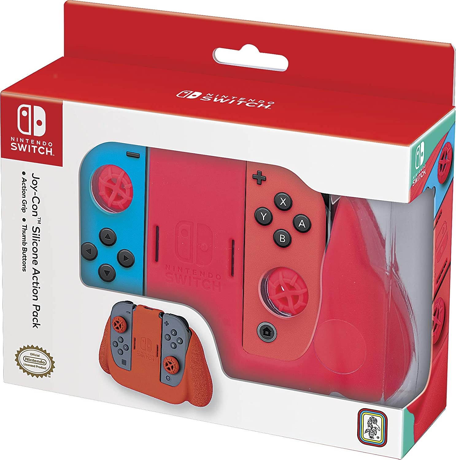 Officially Licensed Nintendo Switch Joy-Con Action Pack Grip and Thumb Buttons &ndash; Neon Red Textured Silicone