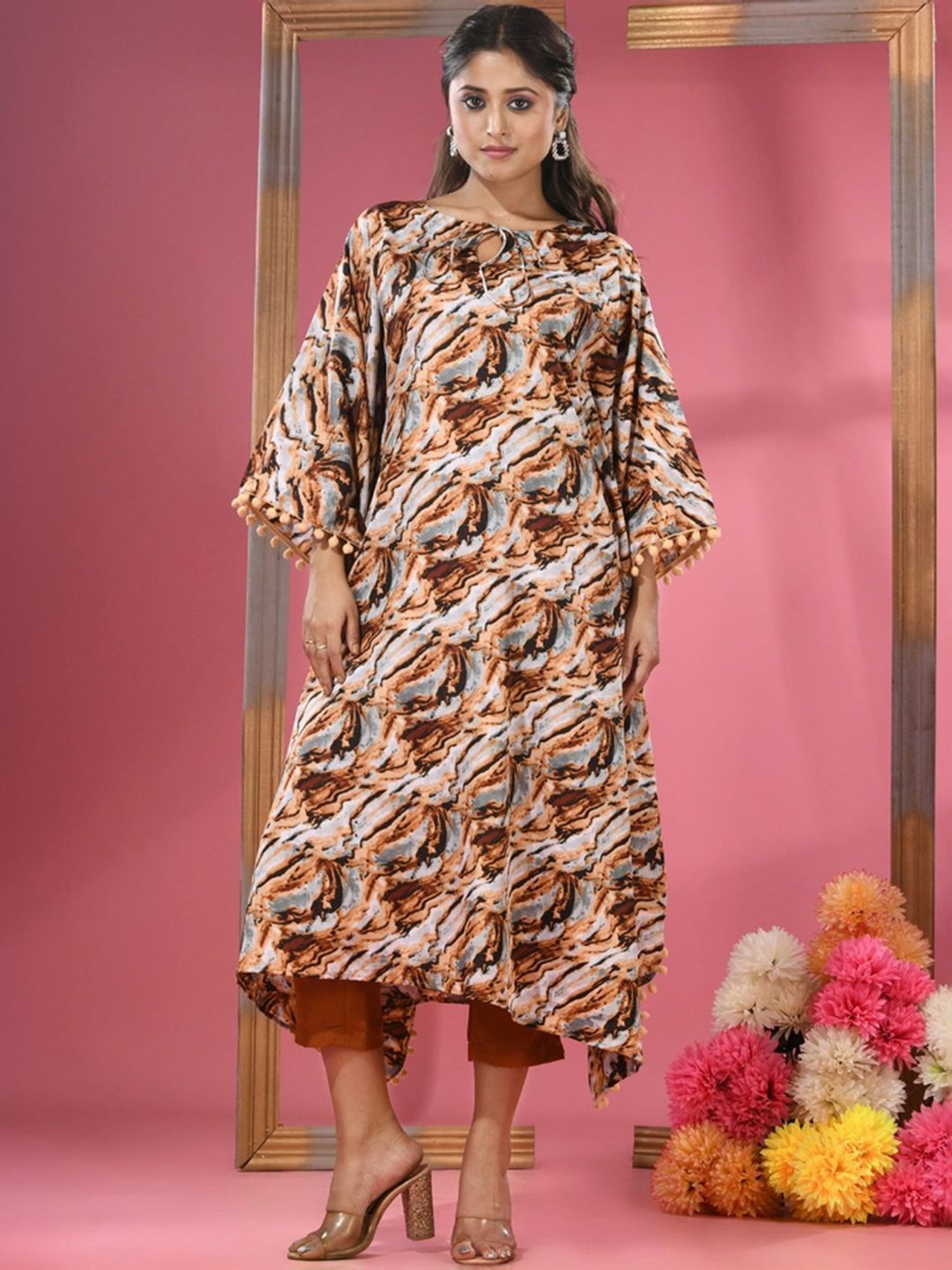 Charukriti Brown Printed A Line Kurta