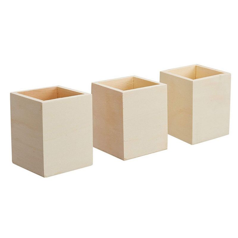 Genie Crafts 3-Pack Unfinished Wooden Pen and Pencil Holder Cups for Office Desk Organization and Diy Crafts, 3 X 3.5 inches