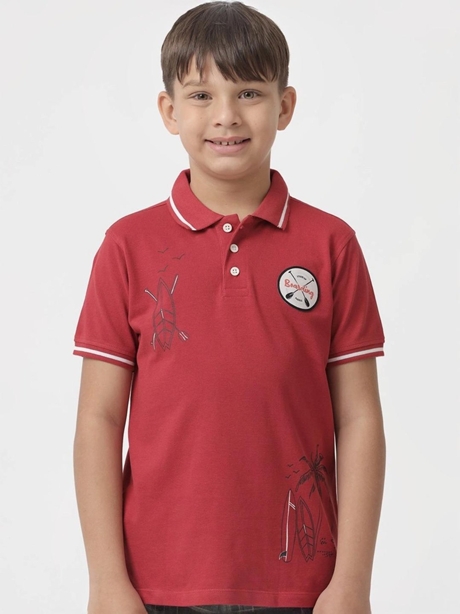Kate & Oscar Kids Red Cotton Printed Polo T-Shirt