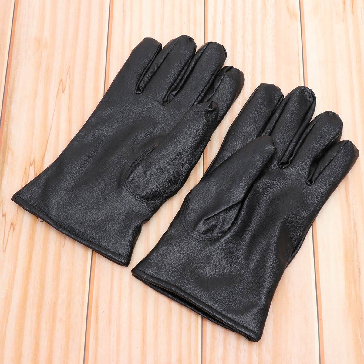 A Pair of Men Winter Gloves Thicken PU Leather Running Gloves Outdoor Sports Keep Warm Equipment (Average Size, Black)