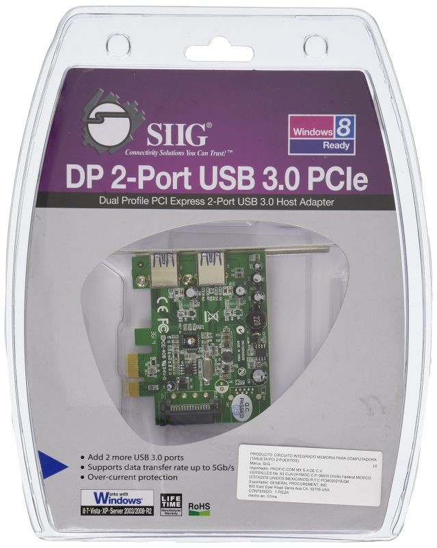 SIIG 2-Port Dual Profile PCIe Adapter with SuperSpeed USB 3.0 (JU-P20612-S1)