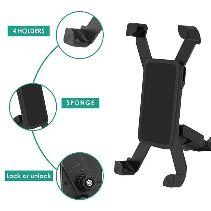 Motorcycle Phone Holder Motorcycle Motorbike Phone Mount Holder Handlebar for 3565 inch iPhone 8 7 6 6s 7Plus 5 5s Samsung Galaxy S5 S6 S7 S8 Smartphones 360 Degree Rotation Black