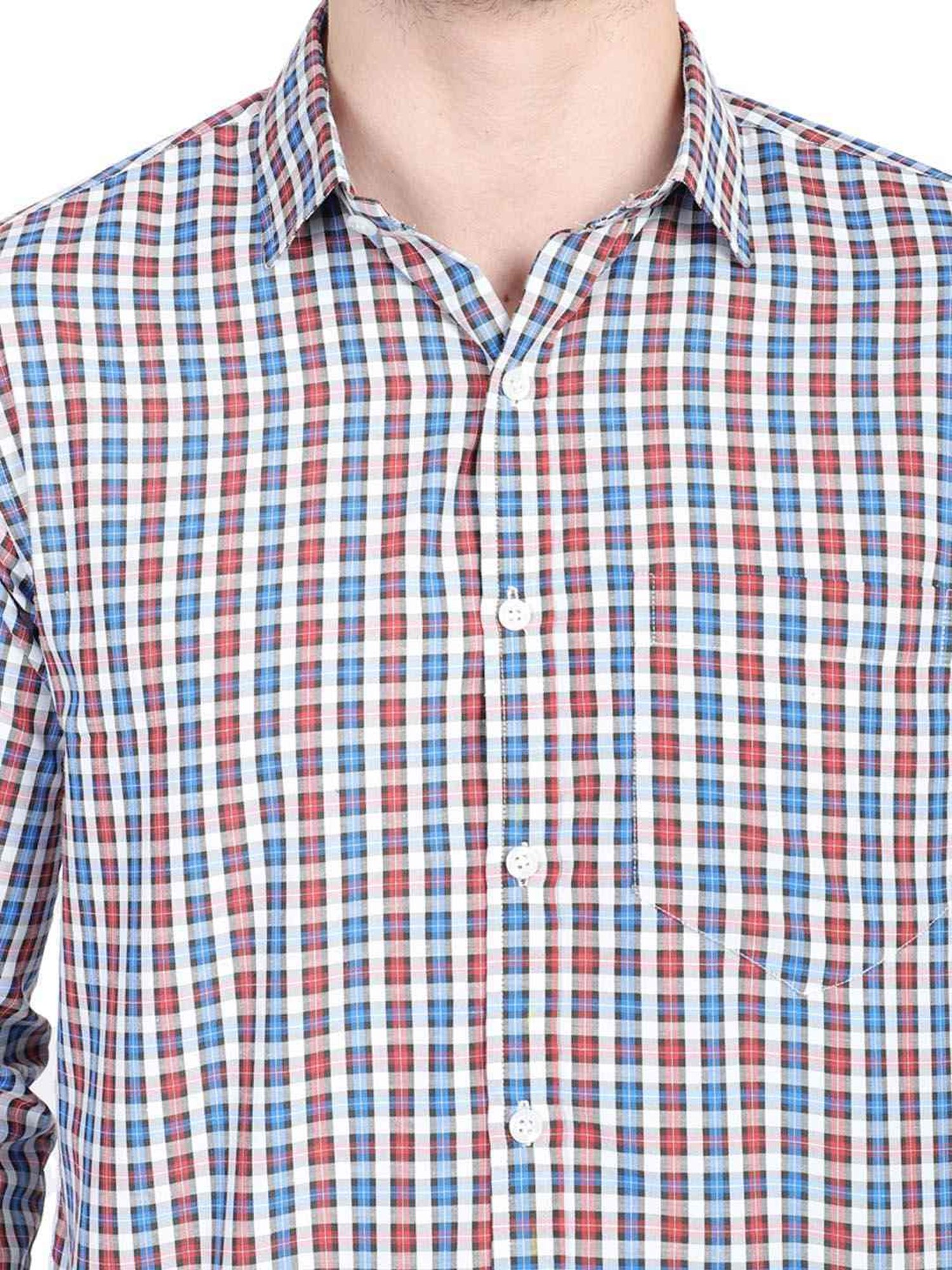 TAHVO Blue Cotton Slim Fit Checks Shirt