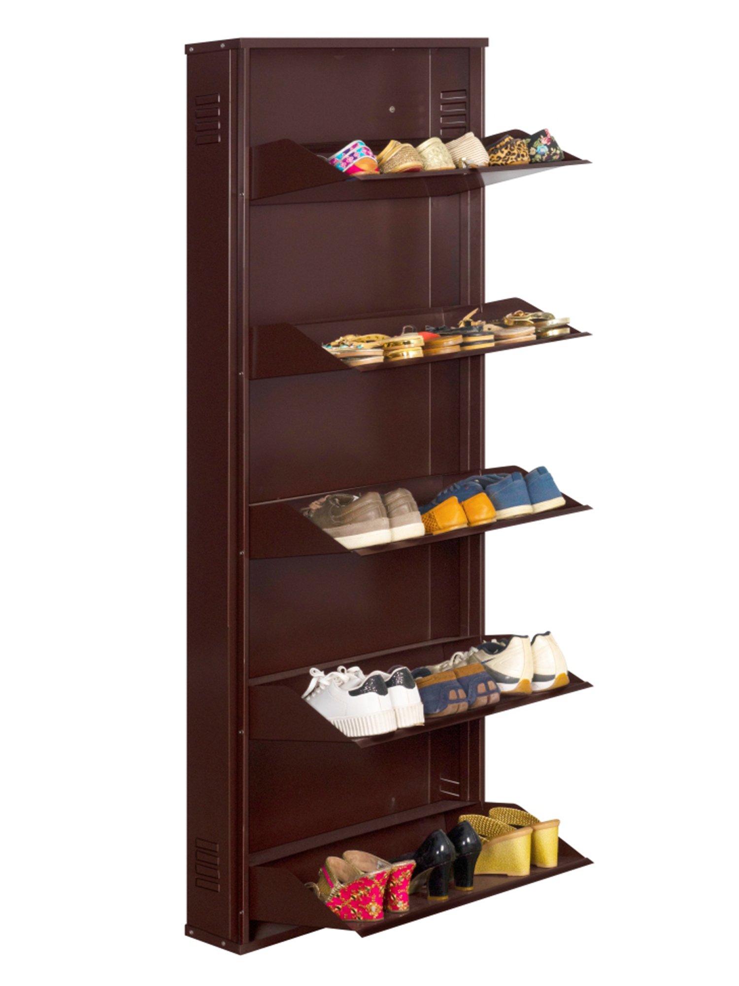 Delite Kom Metal Shoe Rack - 24" 10 Shelf, Double Decker, Ivory, PowderCoat, Wall Mount, DIY