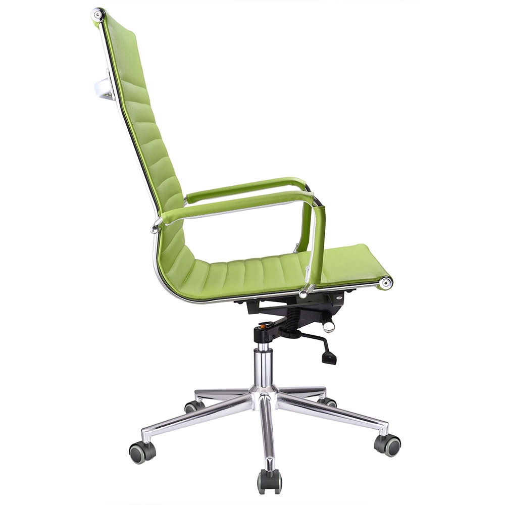 High Back PU Leather Ribbed Office Chair Contemporary Executive Computer Desk Green