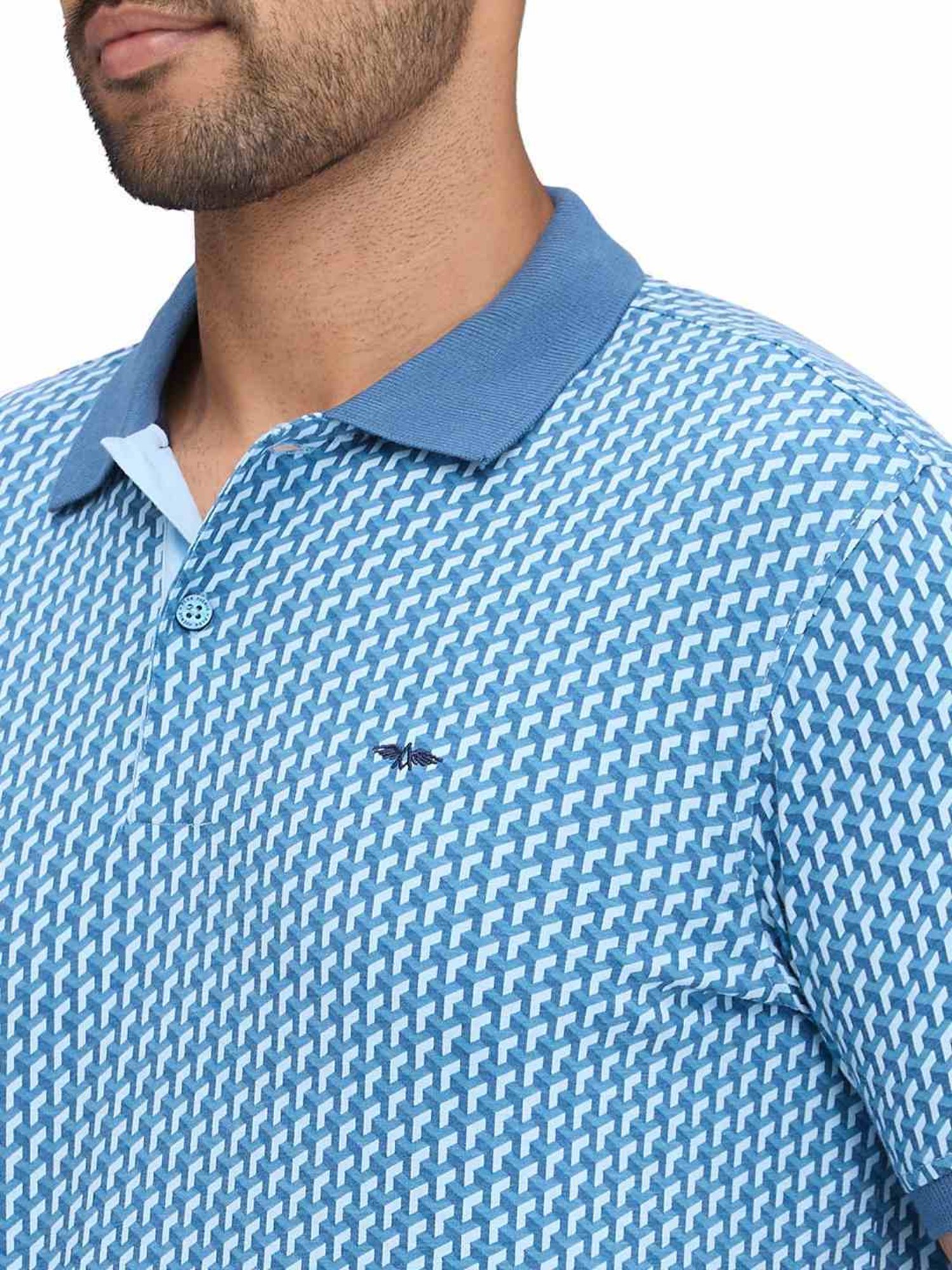 Park Avenue Blue Slim Fit Printed Polo T-Shirt