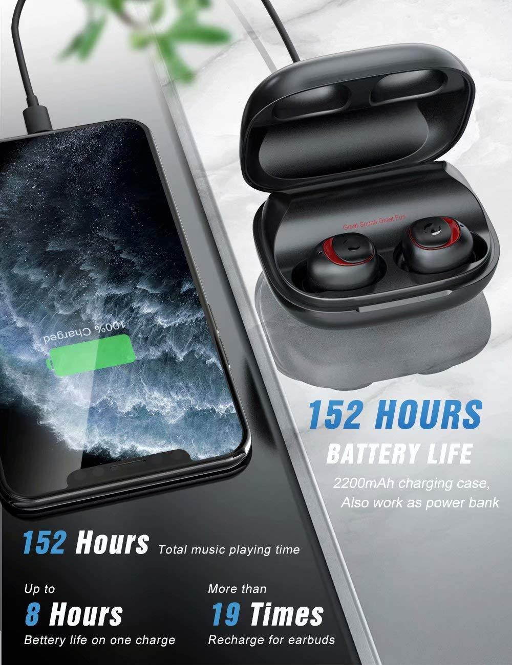 Bluetooth Earbuds Wireless Earbuds Bluetooth Earphones Wireless Headphones, OFUSHO Bluetooth 5.0 Deep Bass 152H Playtime IPX7 Waterproof TWS Stereo in-Ear Headphones with Charging Case, CVC8.0 Apt-X