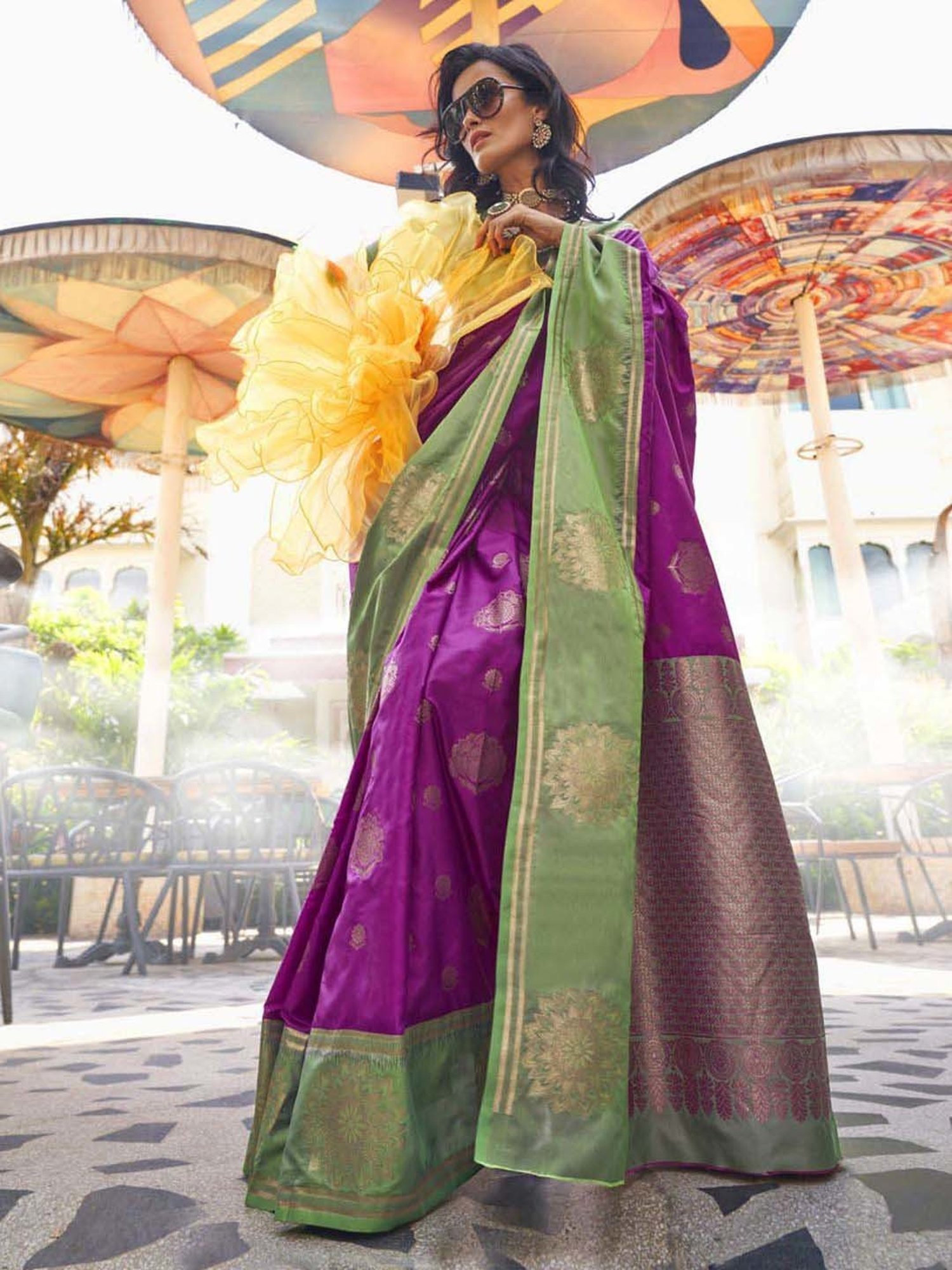 Elora Purple Silk Woven Saree With Unstitched Blouse