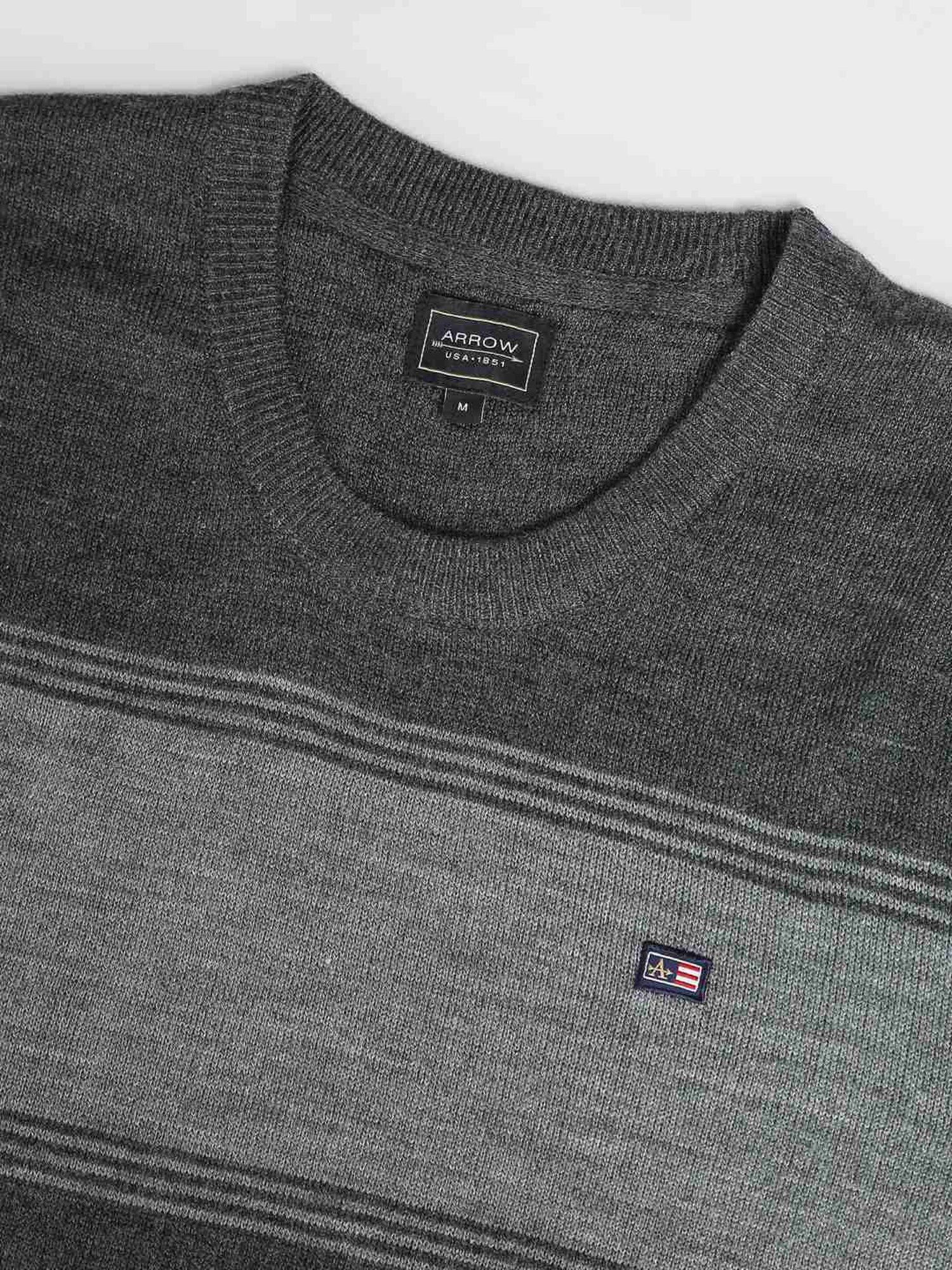 Arrow Sport Grey Regular Fit Striped Sweater