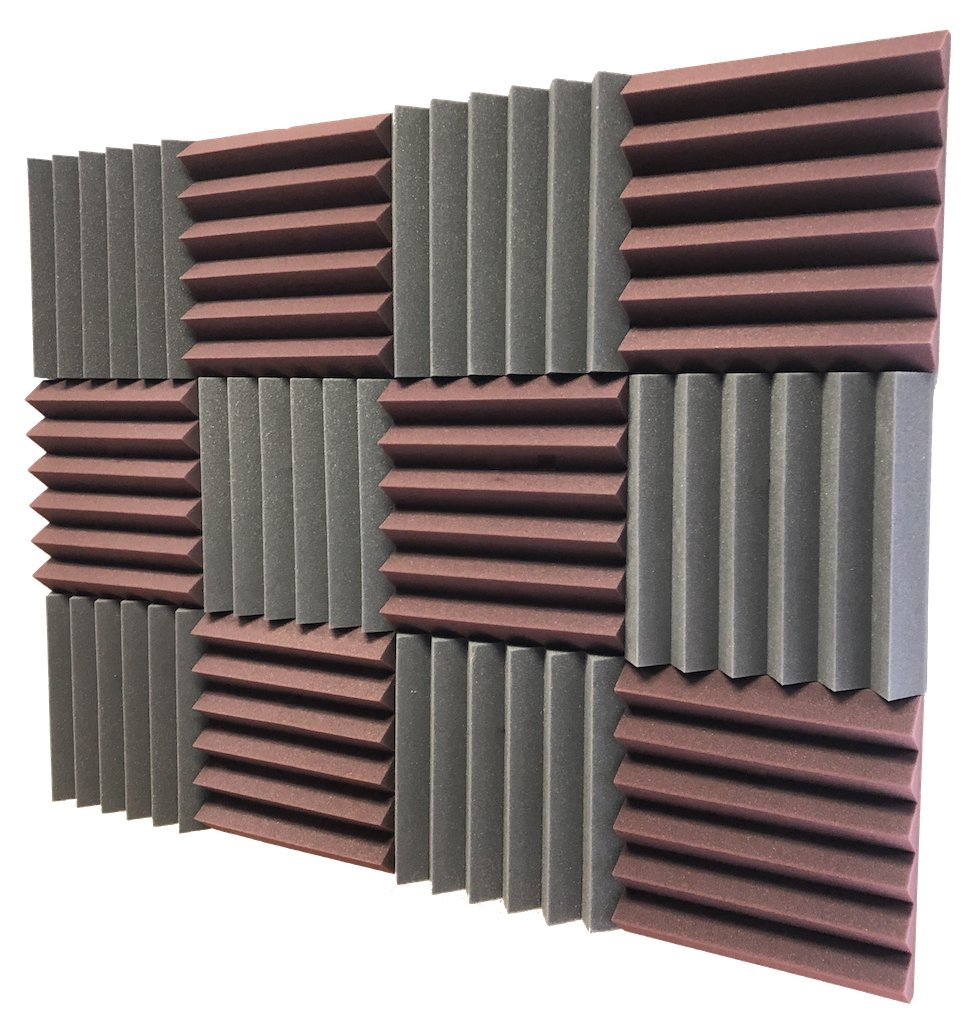 2" Burgundy and Black Acoustic Wedge Soundproof Studio Tiles 12 pack