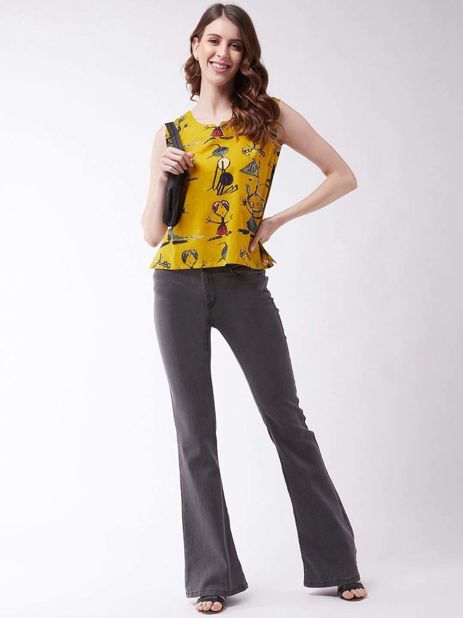 Inweave Yellow Cotton Printed Top