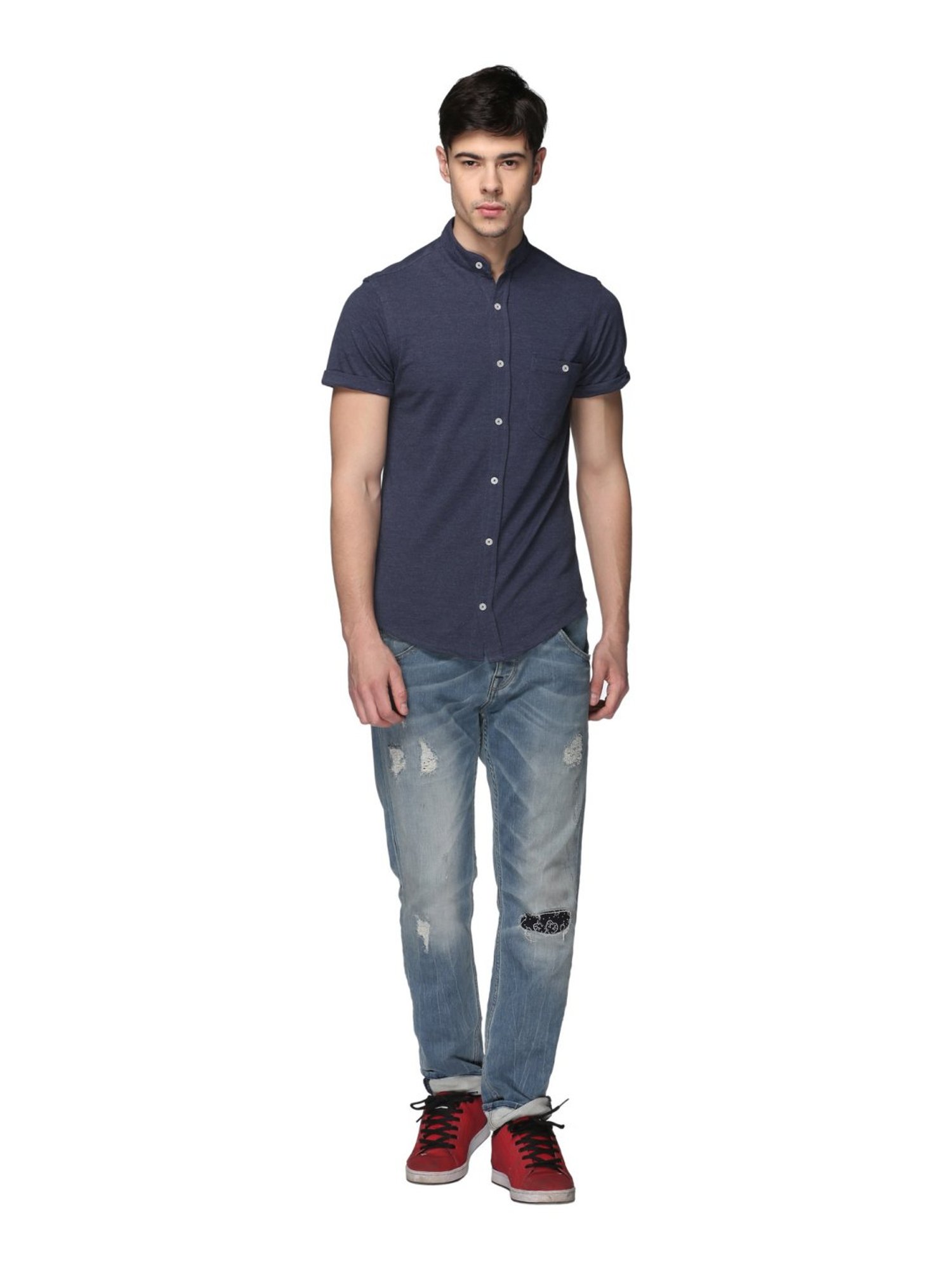 Club York Blue Cotton Regular Fit Shirt