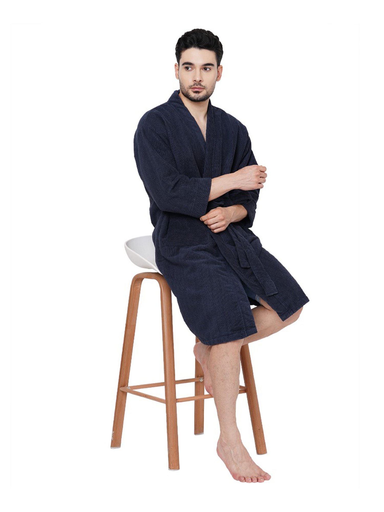 Welspun Dew Grey 325 GSM Cotton Bath Robe (M)