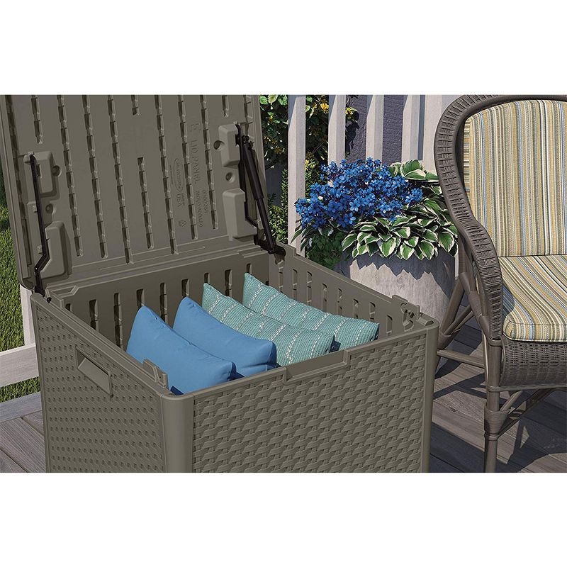 Suncast BMDB60ST 60 Gallon Outdoor Weather-Resistant Resin Storage Cube Deck Box Bin with Handles and Lid for Patio, Garden, or Shed, Stoney